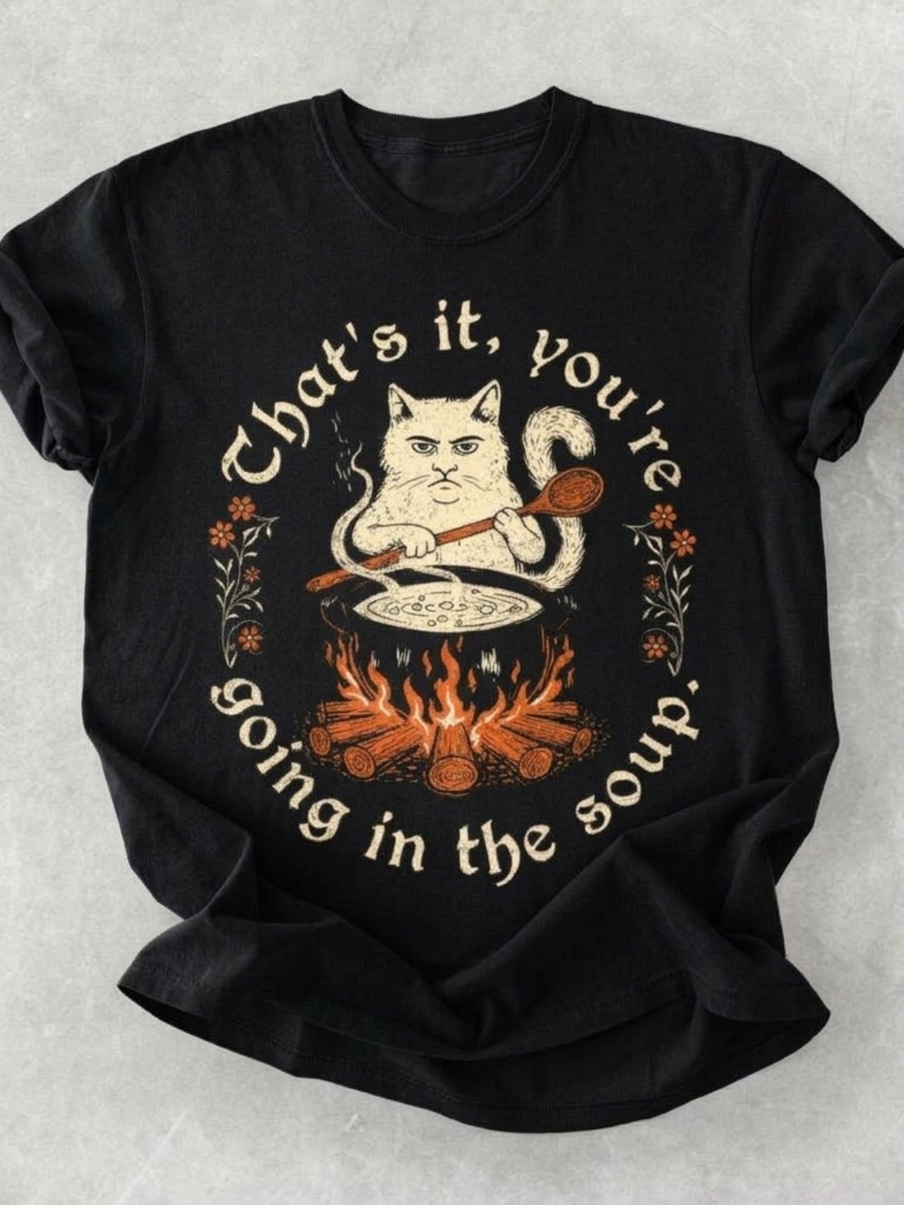 Funny Cat Soup Shirt, Dark Humor Graphic Tee - Black Unisex